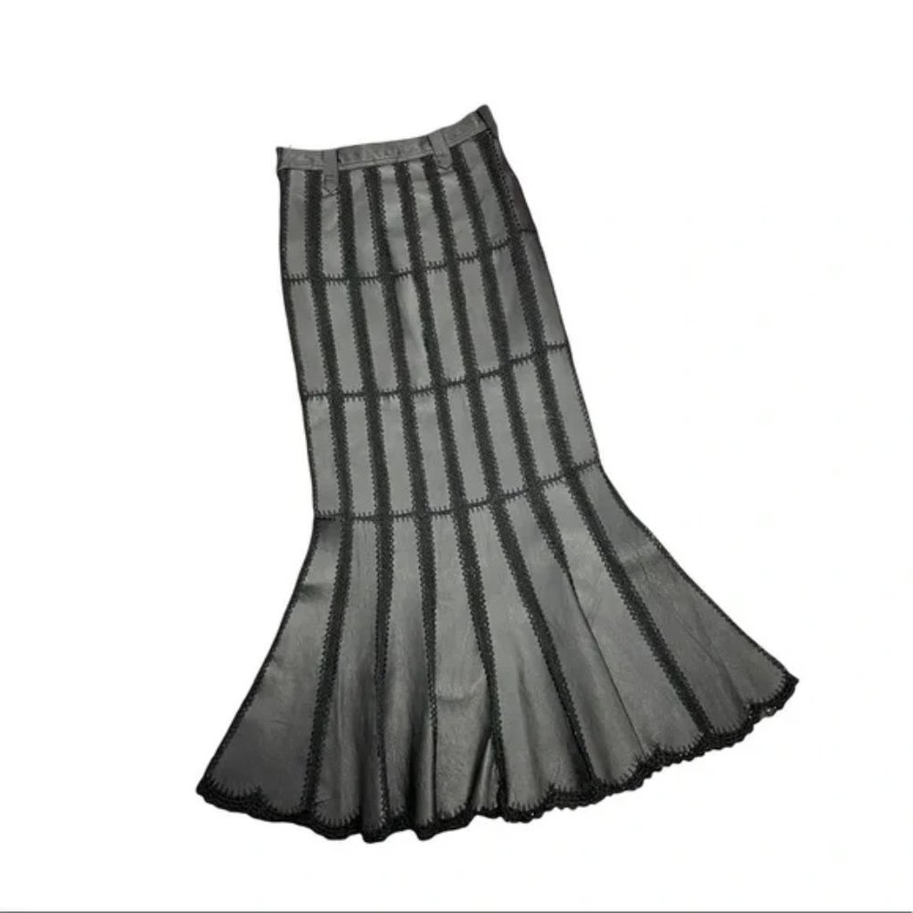 Vintage mermaid black leather crochet maxi skirt